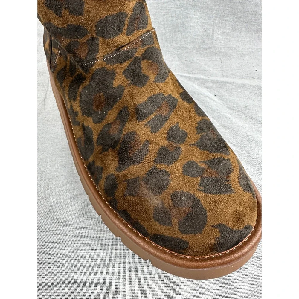 Universal Thread Leopard Print Faux Fur Lined Ankle Boots Brown Size 11 Lug Sole